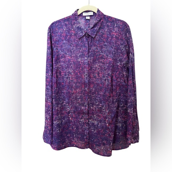 Like New Purple and Pink Cotton Blouse, 2X (like a 1X) - Picture 1 of 6